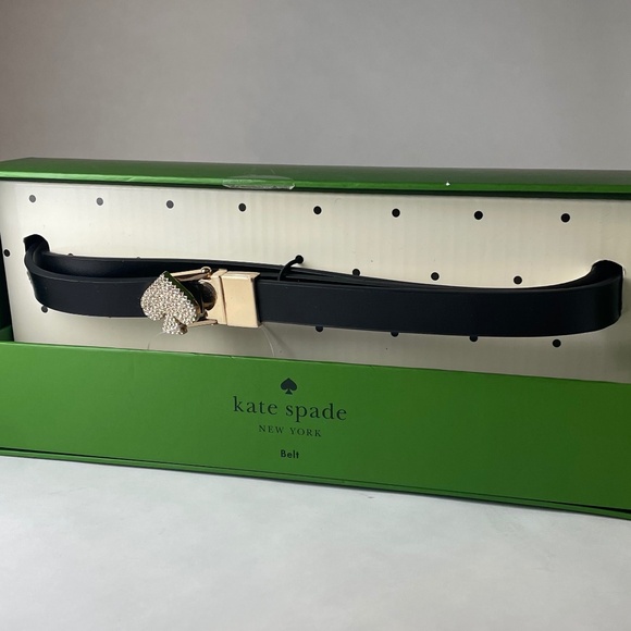 Kate Spade Crystal Logo Black Genuine Leather Belt L/XL New in Box NIB - Picture 3 of 5